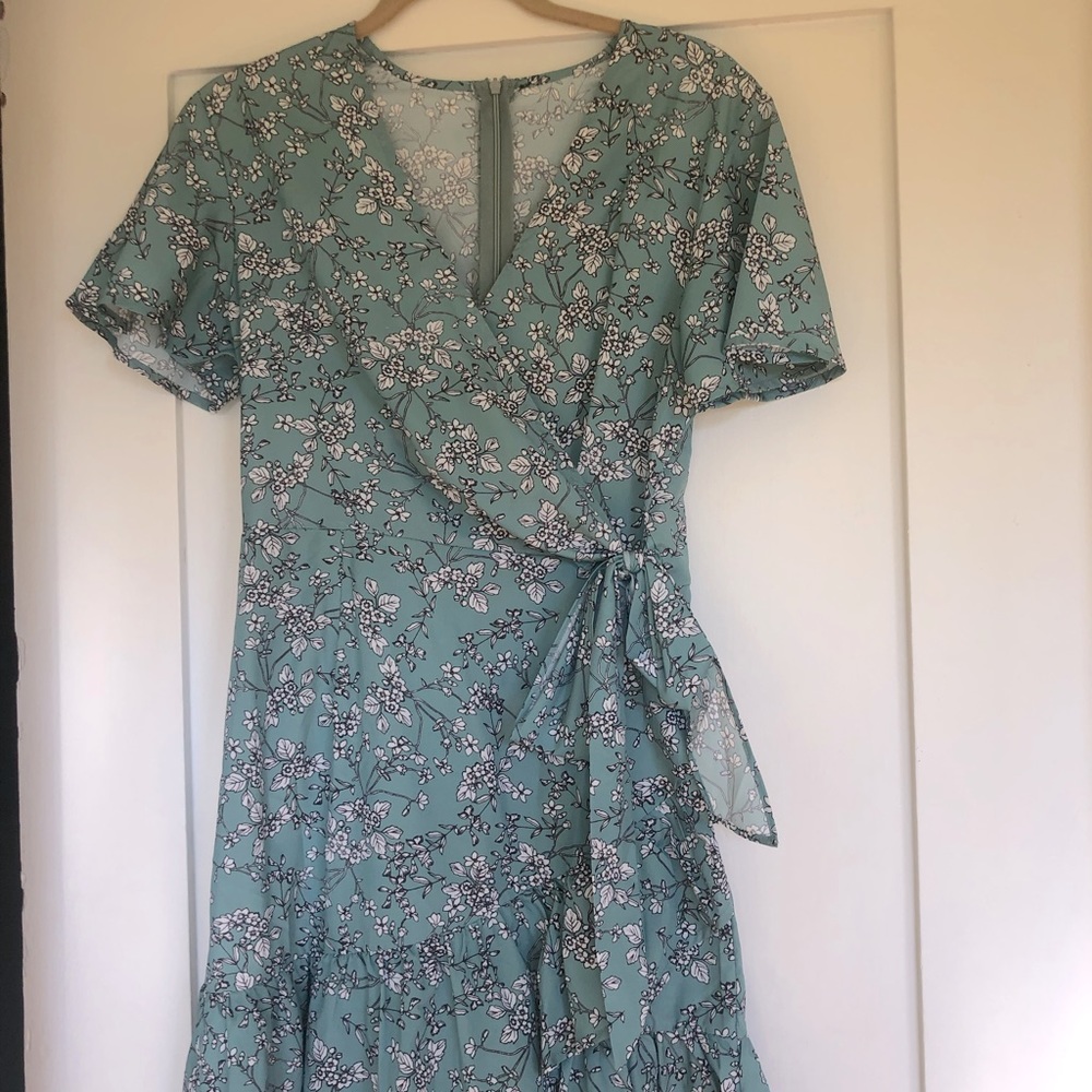 Green white floral dress